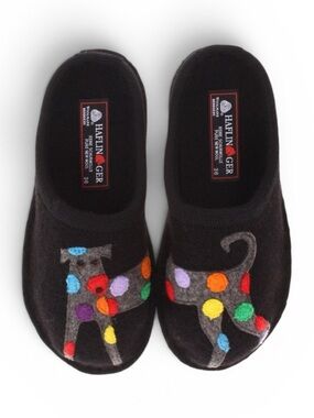 Haflinger Black Boiled Wool Jack Polka Dot Dog Slippers